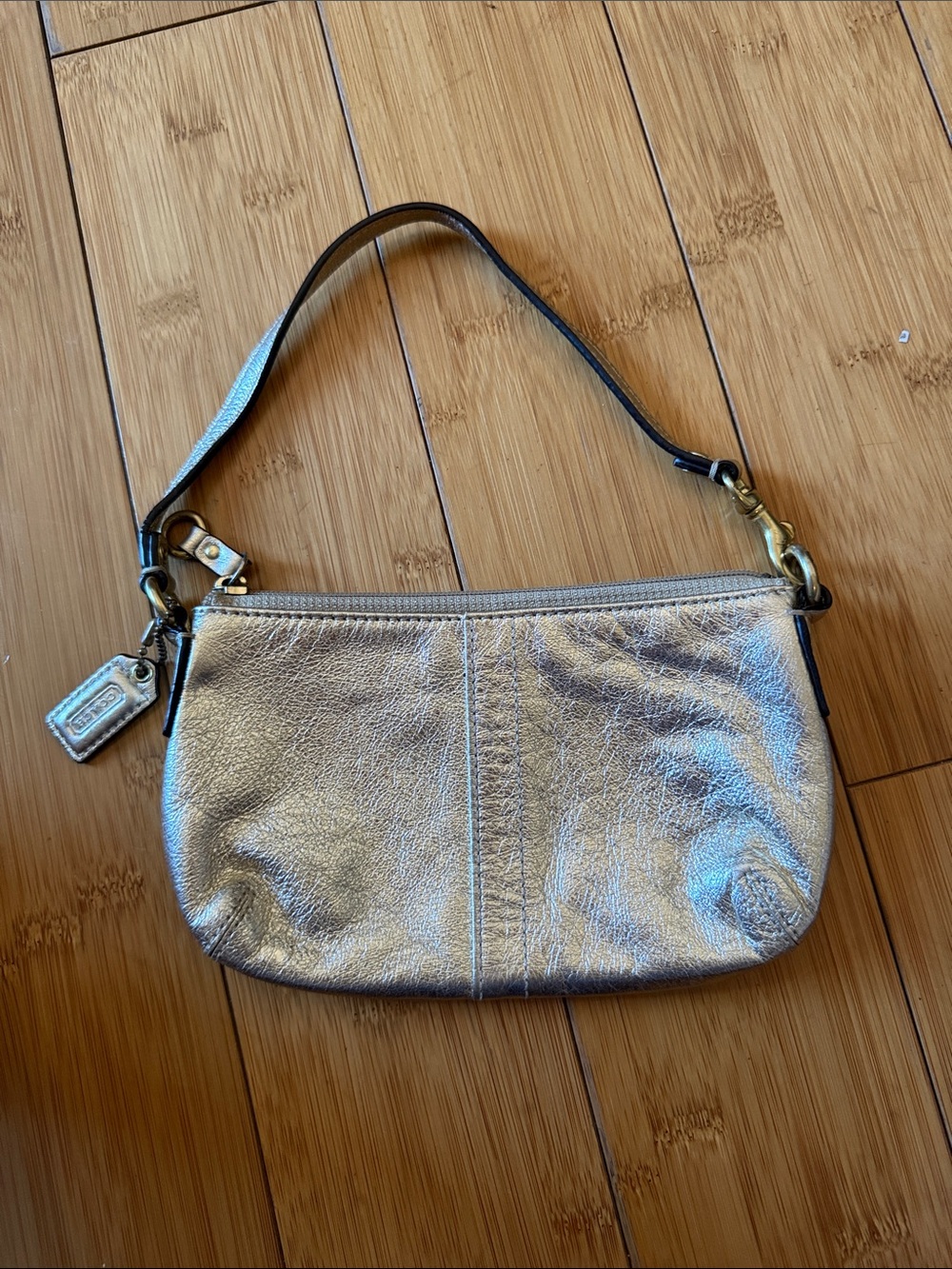 Coach Silver Metallic Leather Wristlet Clutch